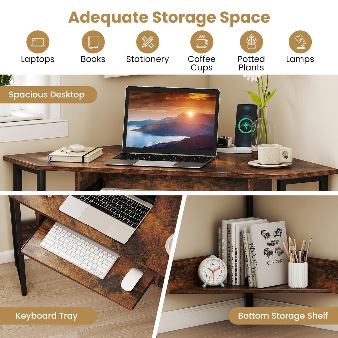 Giantex Small Corner Desk with Charging Station with Keyboard Tray &amp; Storage Shelf
