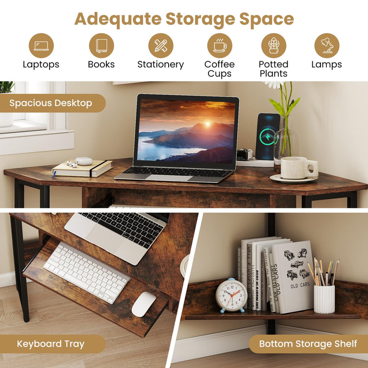 Giantex Small Corner Desk with Charging Station with Keyboard Tray &amp; Storage Shelf