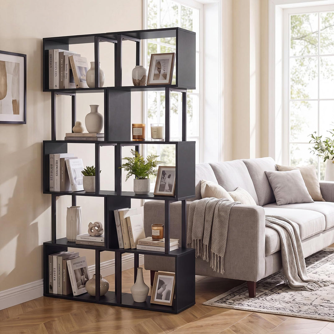 GIANTEX 5-Tier S-Shaped Wood Bookcase w/Metal Frame (1/2)
