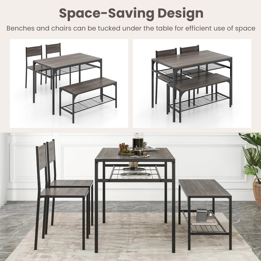 Giantex Dining Table Set for 4, Kitchen Table with Chairs &amp; Bench, Storage Racks
