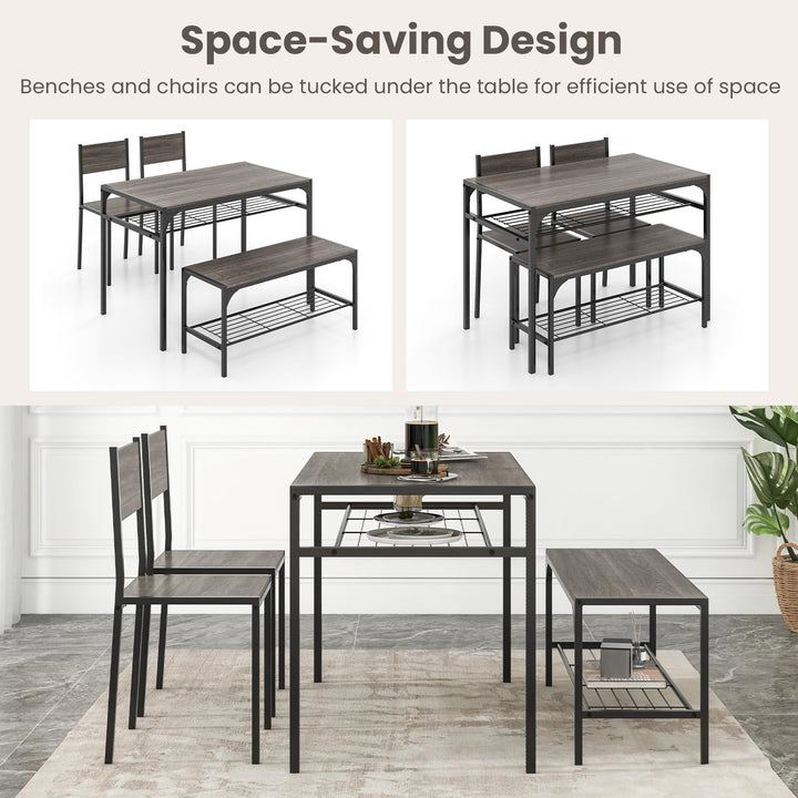 Giantex Dining Table Set for 4, Kitchen Table with Chairs &amp; Bench, Storage Racks