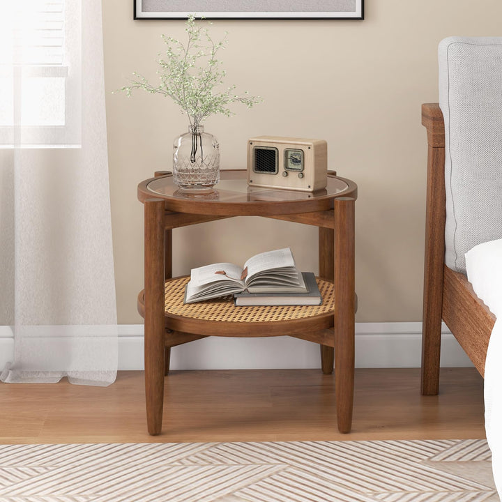 Rattan Round End Table - Giantex