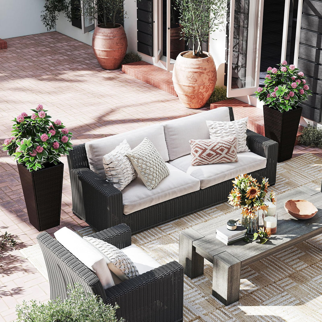 Giantex Set of 2 Outdoor Wicker Flower Pot 30 Inch Tall Planters with Drainage System PE Rattan Flower Pots