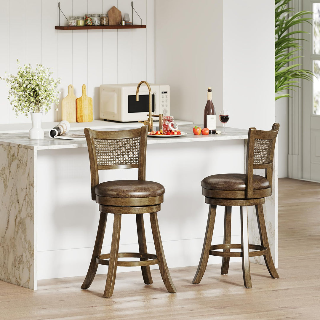 Giantex 25" Swivel Bar Stools Set of 2/4 with Footrest &amp; Rubber Wood Frame