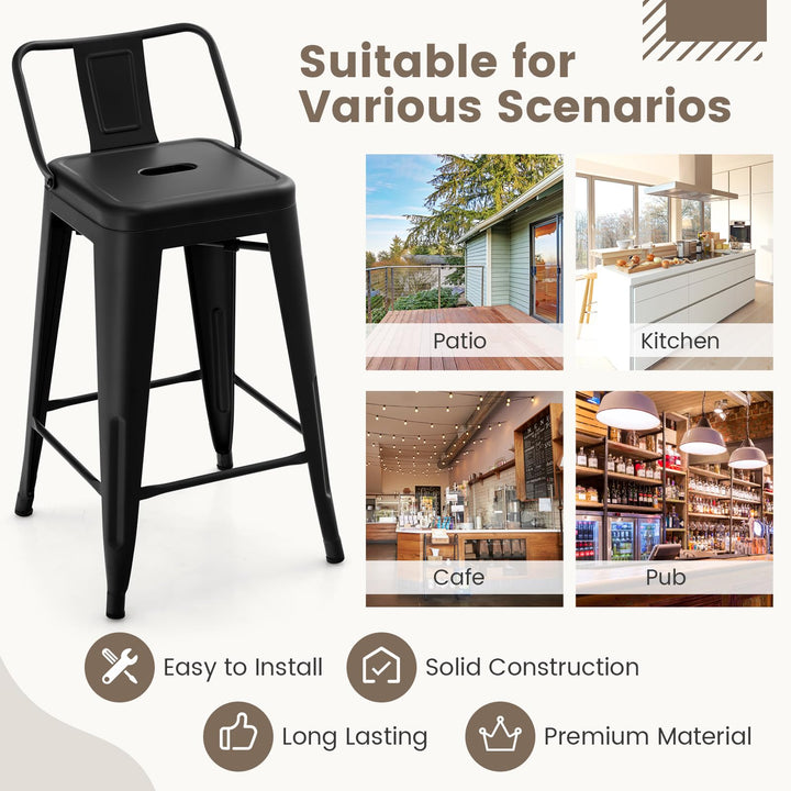 Giantex Metal Bar Stools Set of 4, 24" Counter Height Modern Industrial Barstools w/Removable Bucket Back &amp; Footrest