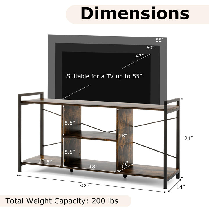 Giantex TV Stand for TVs up to 55", 3-Tier Entertainment Center with Open Storage Shelves, Side Guardrails &amp; Metal Frame