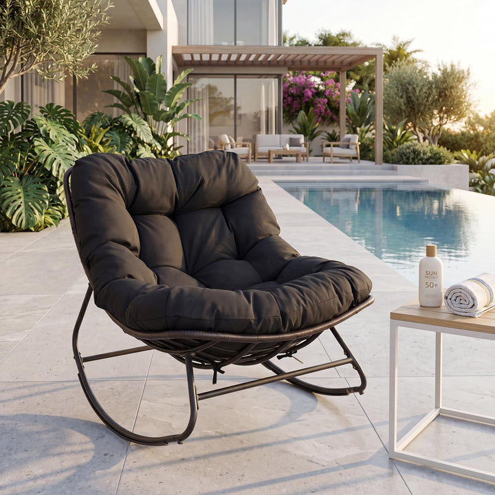 Giantex Oversized Rocking Papasan Chair w/Padded Cushion &amp; Metal Frame