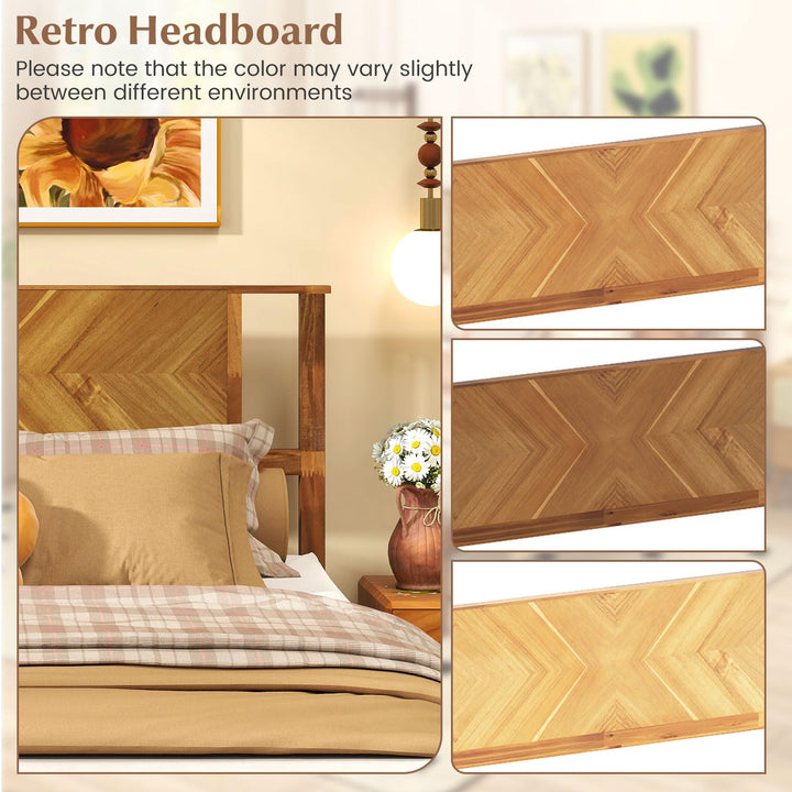 Giantex Queen/Full/Twin Size Acacia Wood Platform Bed Frame Mid-Century Modern Bed Frame with Headboard