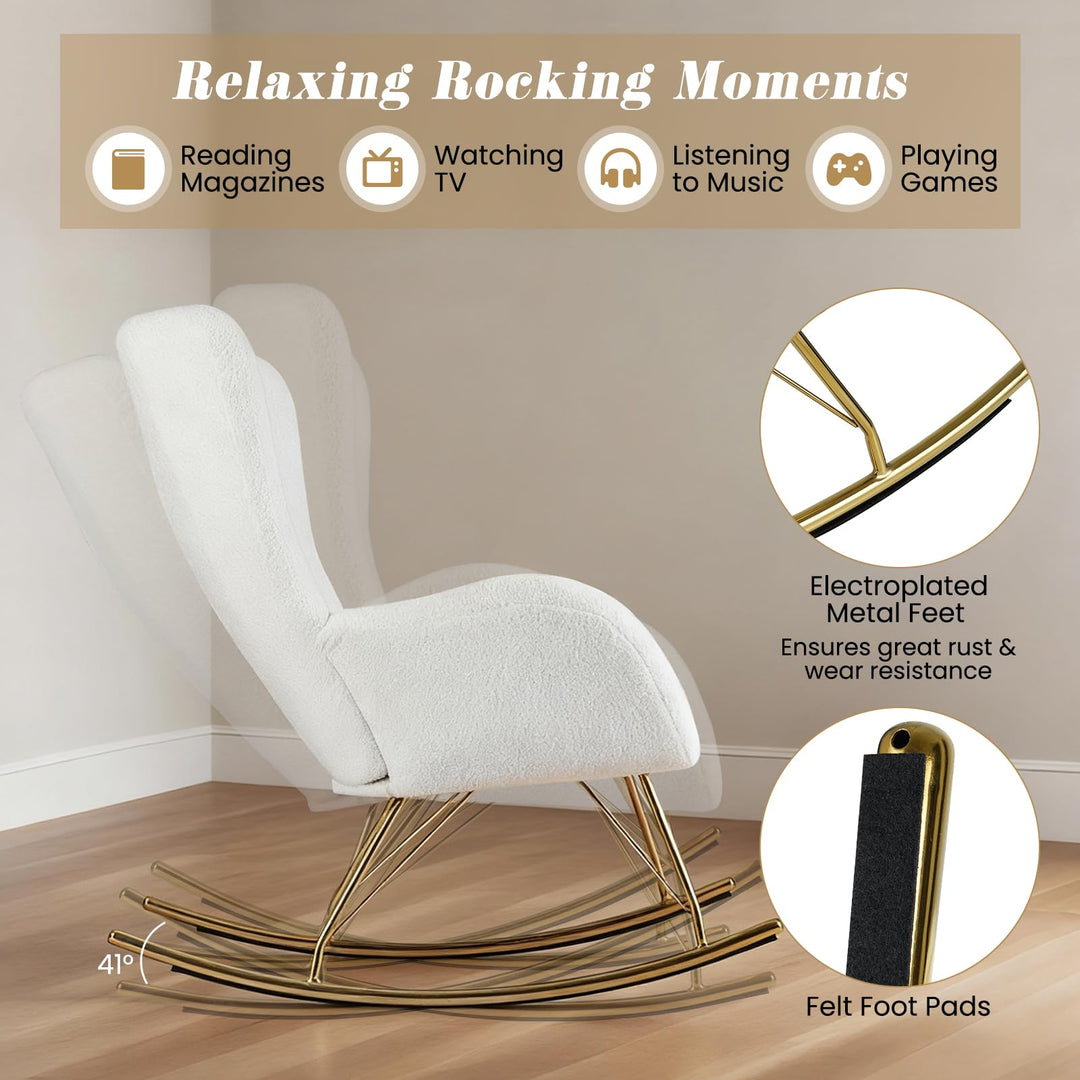 Giantex Rocking Chair Nursery Upholstered Glider Rocker w/Curved Backrest &amp; Armrests