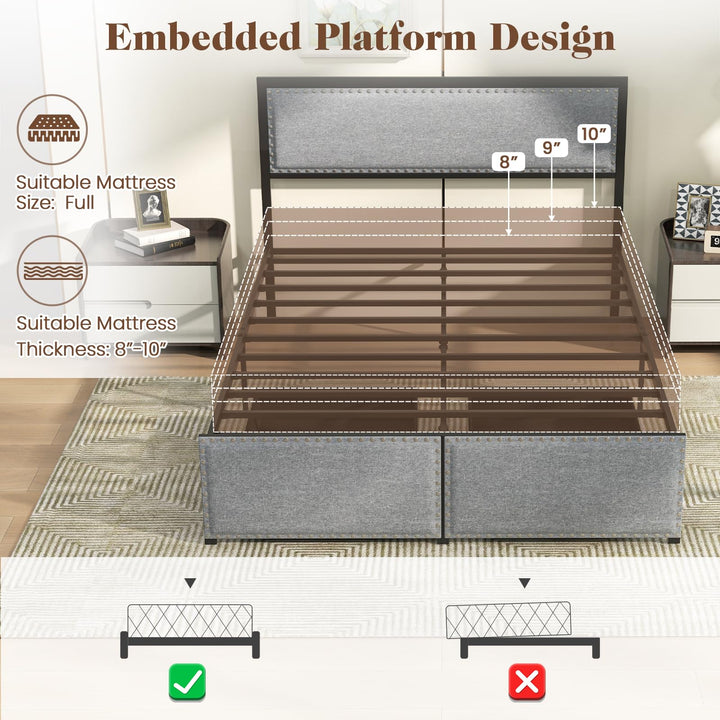 Giantex Queen/Full/Twin Size Bed Frame with LED Lights and 2 Storage Drawers
