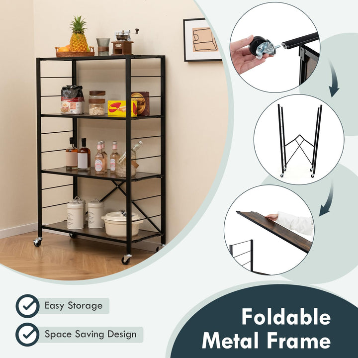 Giantex 4-Tier Folding Storage Shelf, Collapsible Shelving Unit w/Lockable Wheels &amp; Adjustable Shelf
