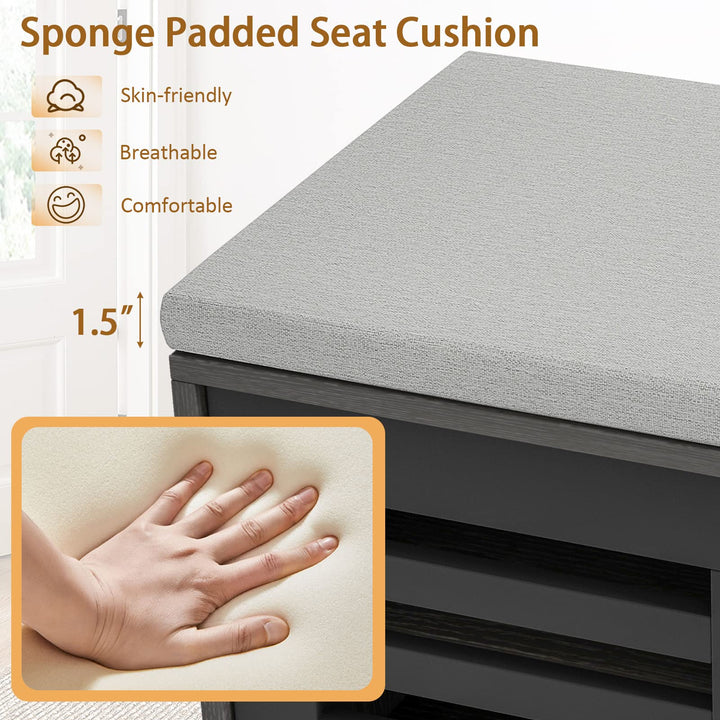 Giantex Entryway Shoe Storage Bench - Shoe Rack w/Seat Cushion &amp; 6 Storage Compartments