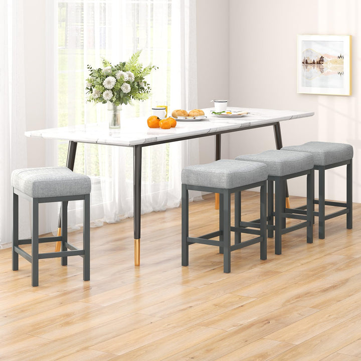 Giantex Counter Height Bar Stools Set of 2/4, 24.5" Backless Linen Fabric Bar Saddle Stools w/Solid Rubber Wood Frame &amp; Footrest