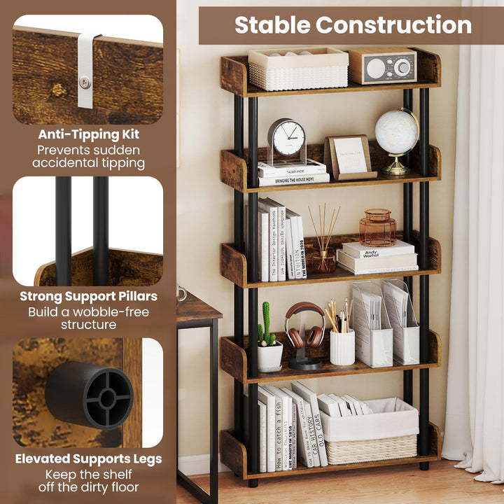 Giantex 5-Tier Bookshelf with Anti-Tipping Kit &amp; Open Storage Organizer for Living Room Bedroom