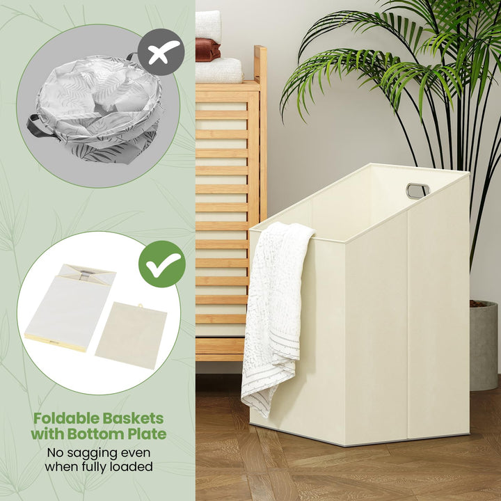 Giantex 20 Gal Bamboo Tilt Out Laundry Hamper with 2 Removable &amp; Foldable Fabric Bins