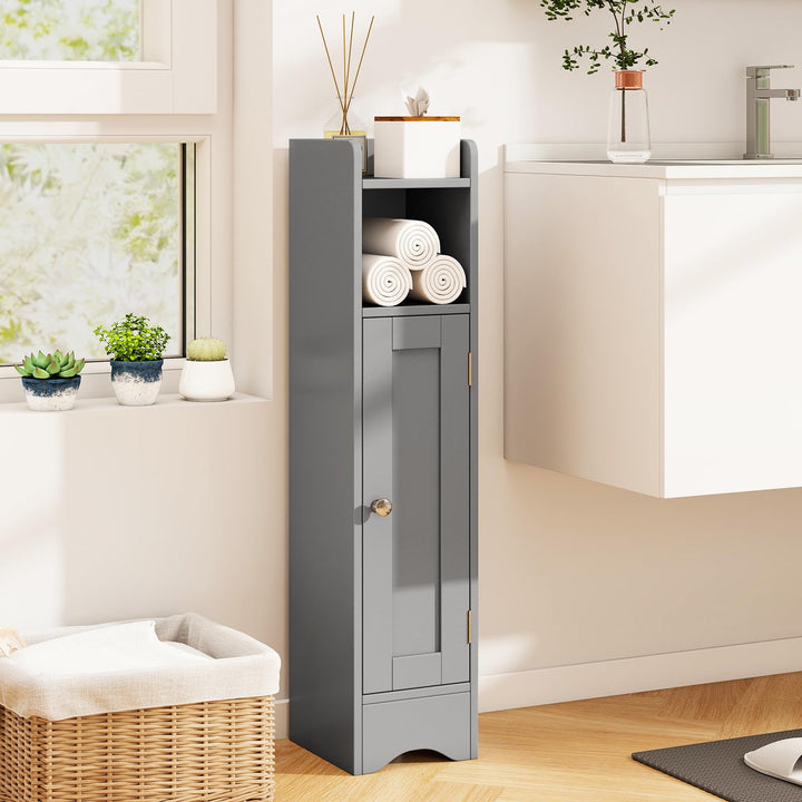 Giantex Small Bathroom Storage Cabinet Corner Floor Cabinet with Door &amp; Adjustable Shelves