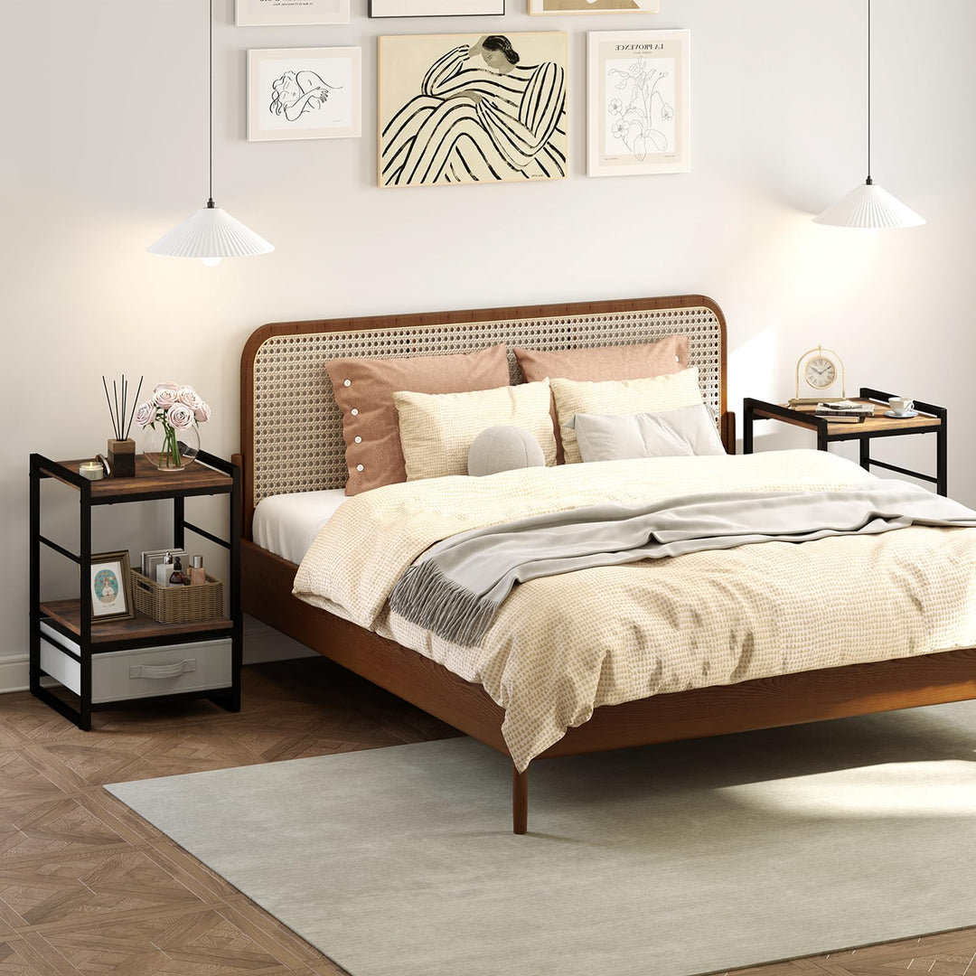 Giantex Industrial Nightstand with Storage Drawer for Bedroom