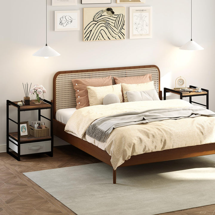 Giantex Industrial Nightstand with Storage Drawer for Bedroom