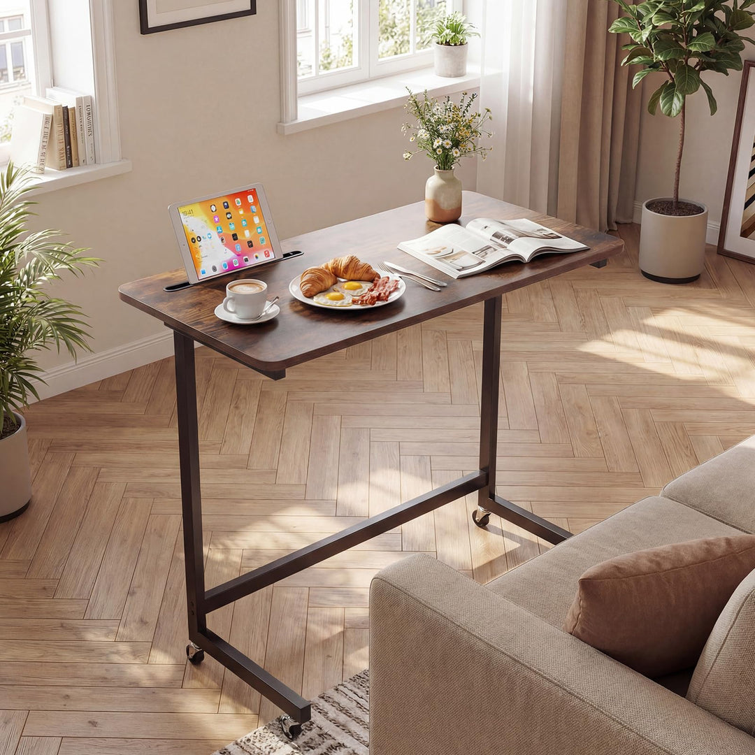 Giantex Mobile C-Shape Side Table - Rolling Bedside Table w/Tablet Slot