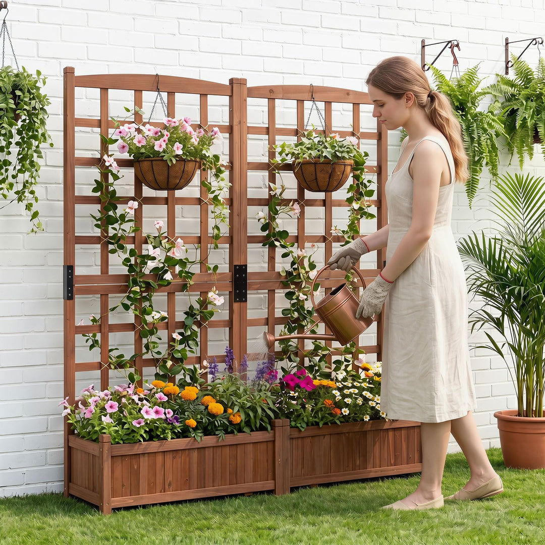 Giantex Wooden Raised Garden Bed with Trellis