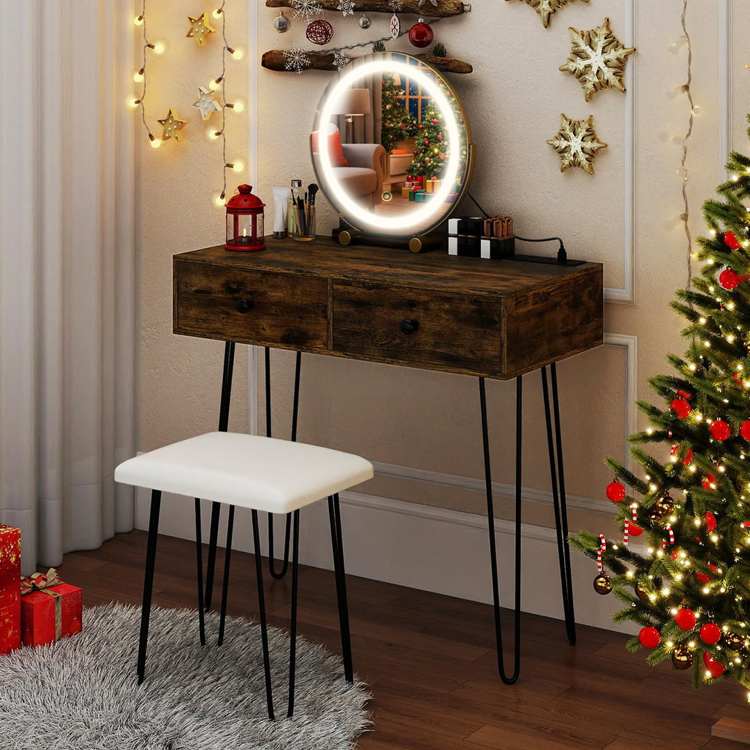 CHARMAID Vanity Desk with LED Lighted Mirror &amp; Charging Station