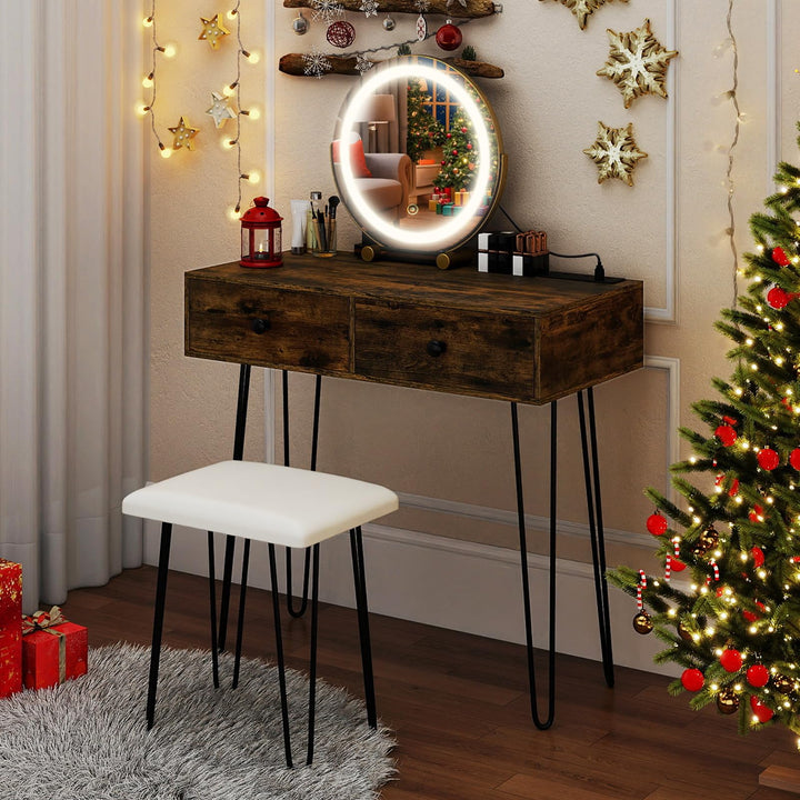 CHARMAID Vanity Desk with LED Lighted Mirror &amp; Charging Station