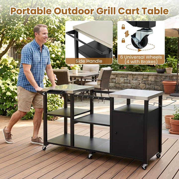 Giantex Outdoor Grill Cart with Cabinet Stainless Steel Tabletop and Hooks