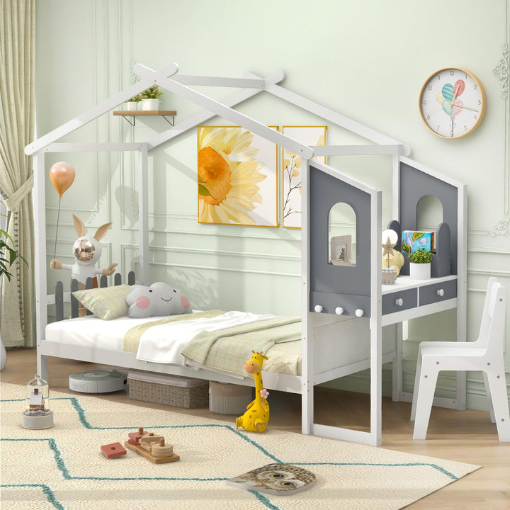 Giantex Full/ Twin Size House Bed with Study Desk
