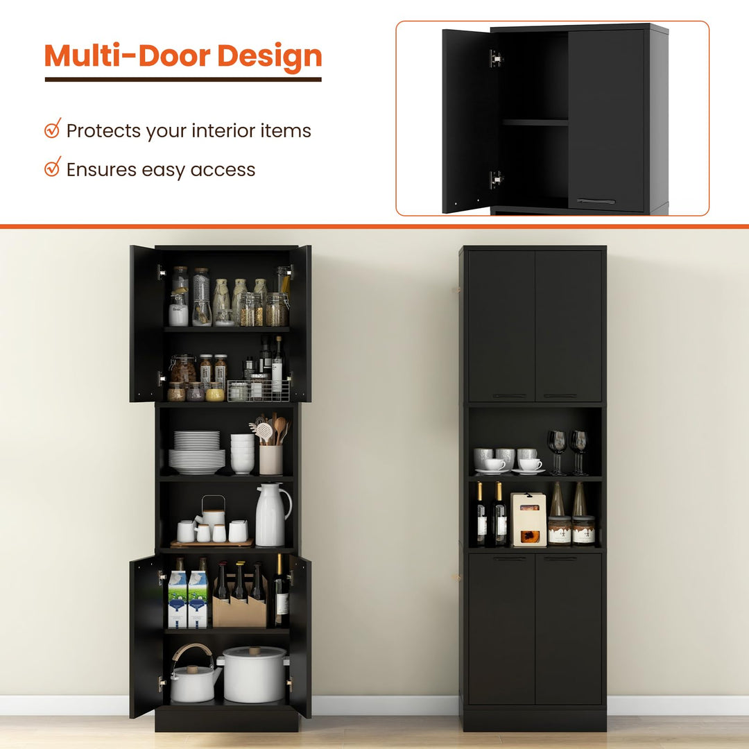 Giantex Kitchen Pantry Cabinet, 75” Tall Freestanding Cupboard with Doors &amp; Shelves