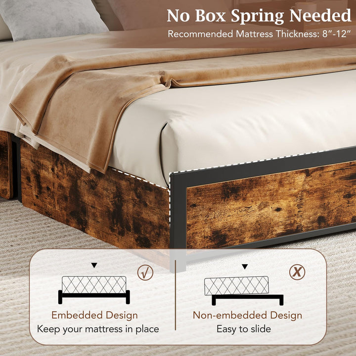 Giantex Queen/Full Size LED Bed Frame with Charging Station &amp; 4 Storage Drawers