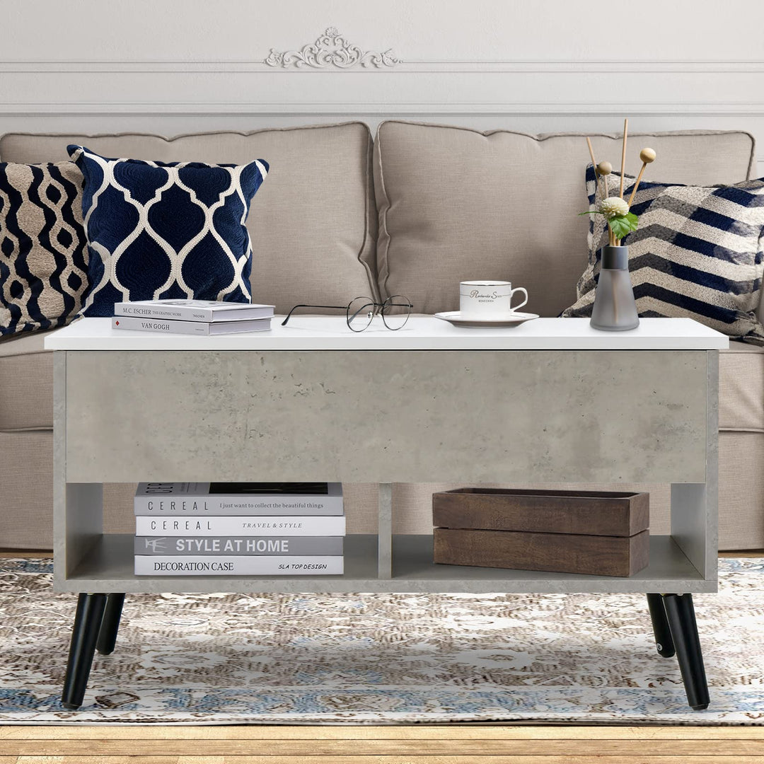 Giantex Lift Top Coffee Table, Modern Cocktail Table w/Hidden Compartment &amp; 2 Open Shelves