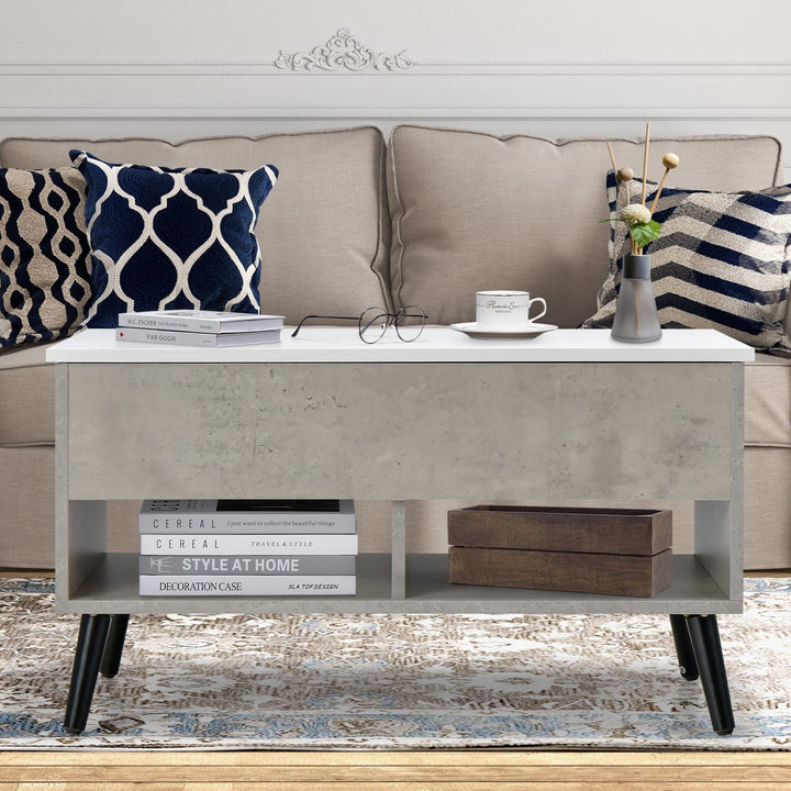 Giantex Lift Top Coffee Table, Modern Cocktail Table w/Hidden Compartment &amp; 2 Open Shelves
