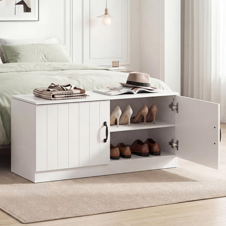 Giantex 2-Door Shoe Storage Bench Wooden Entryway Bench