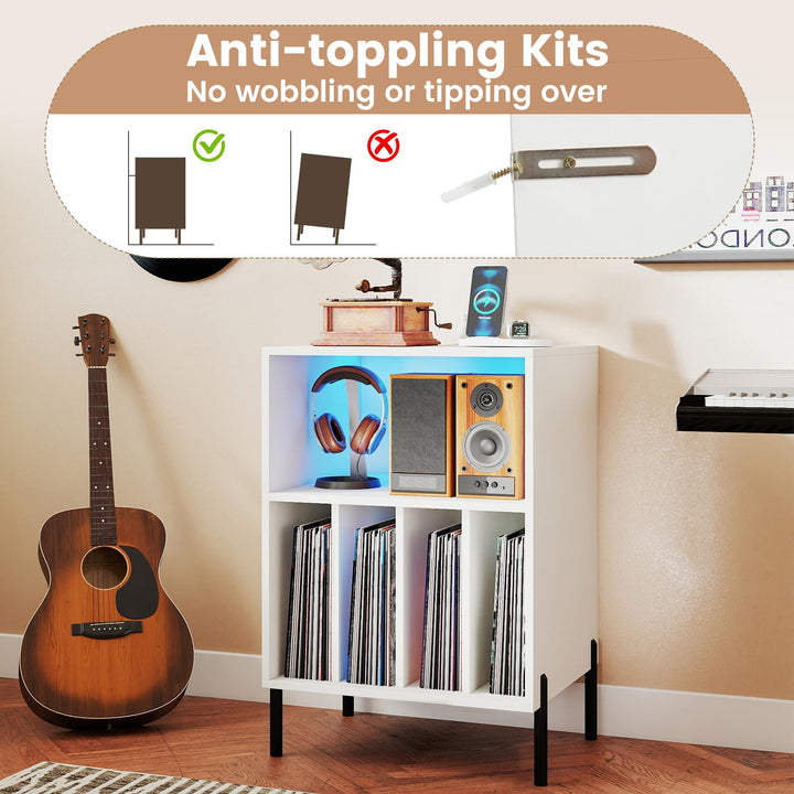 Giantex Record Player Stand with LED Lights &amp; Charging Station