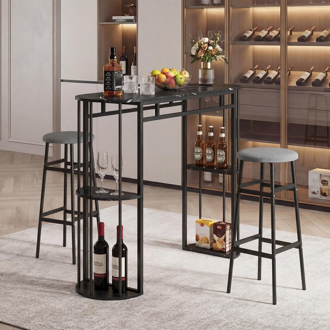 Giantex 3 Pieces Bar Table Set for 2 with 2 Padded Stools