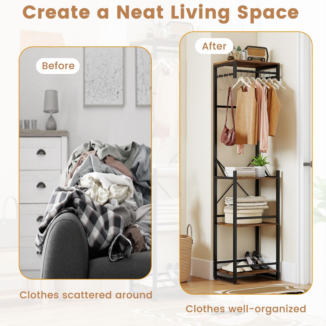 Giantex Freestanding Coat Rack with 4 Storage Shelves and 6 Hooks