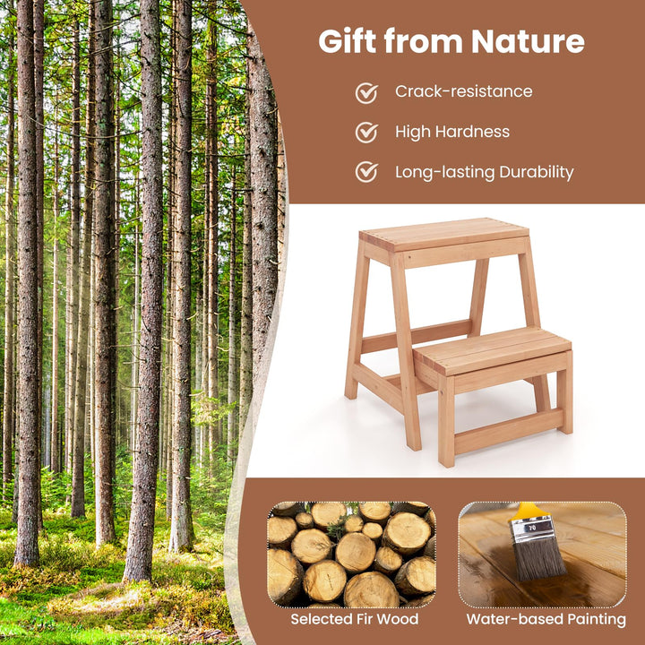 Giantex Folding Step Stool, Wooden 2-Step Stool for Kids &amp; Adults, Holds up to 550Lbs