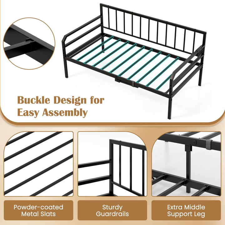 Giantex Twin Daybed with Trundle, Twin Bed Frame with Charging Station &amp; LED Lights, Metal Trundle Bed Twin w/Steel Slats Support