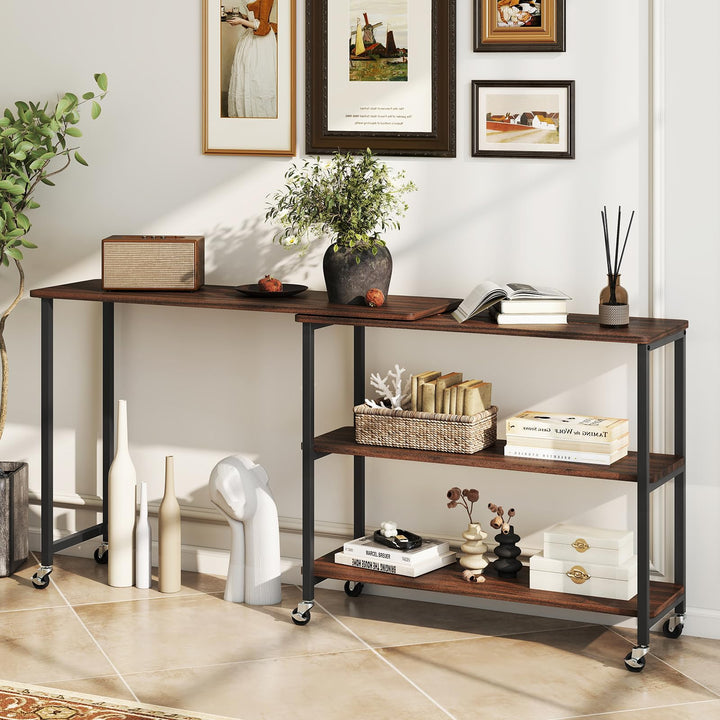 Giantex 360° Free Rotating Sofa Side Table with 2-Tier Storage Shelves