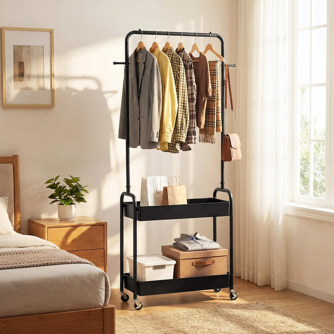 Giantex Heavy-Duty Rolling Clothes Rack with 2 Storage Baskets &amp; Side Hooks
