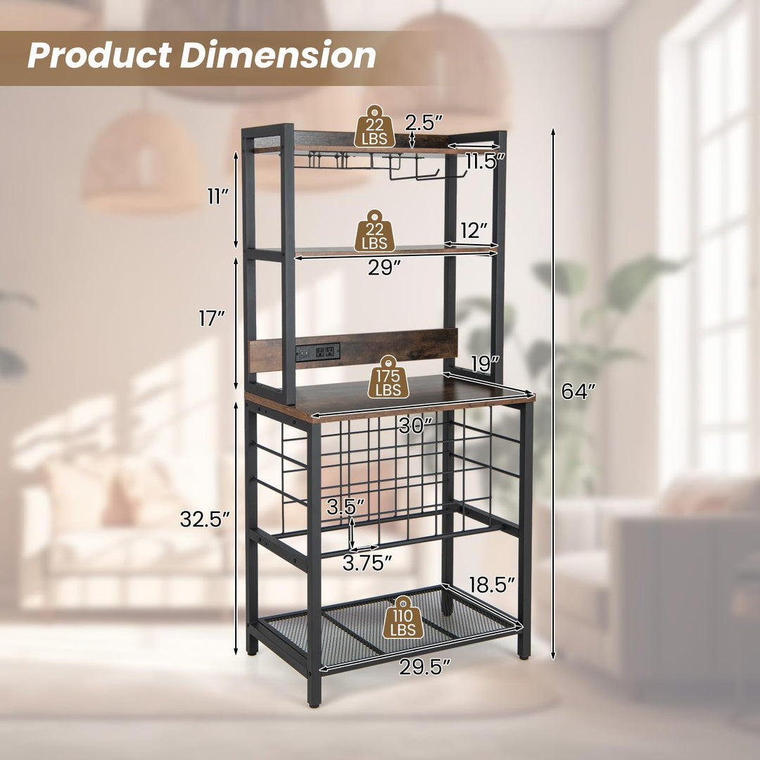 Giantex Bakers Rack with Storage Hutch, Power Outlet &amp; USB Port, Coffee Bar 24-Bottle Wine Rack &amp; Glass Holder
