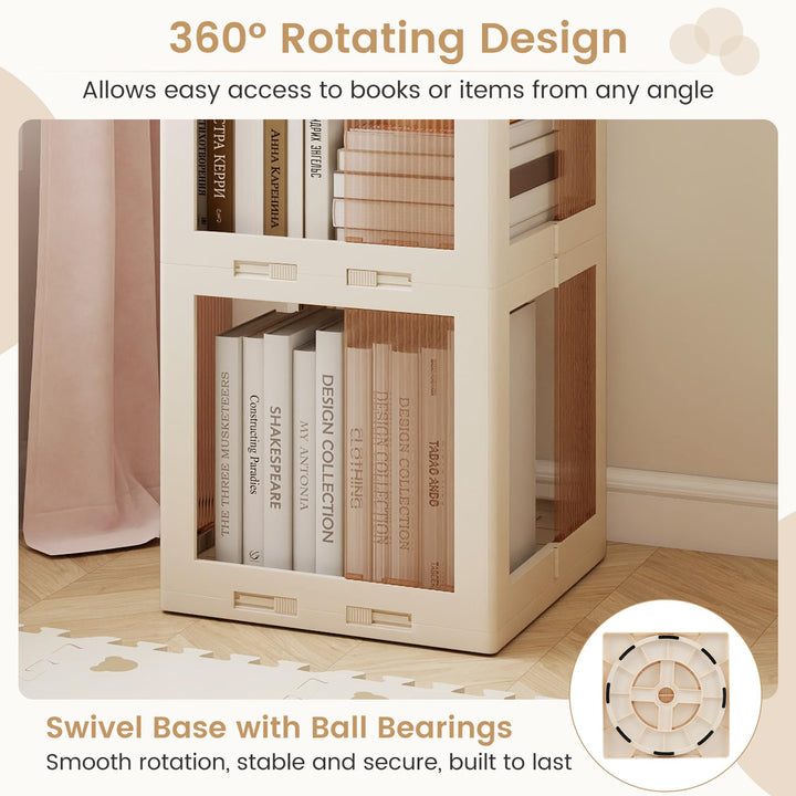 Giantex 5-Tier Foldable Rotating Bookshelf w/Swivel Base | 360° Revolving Bookshelf Tower