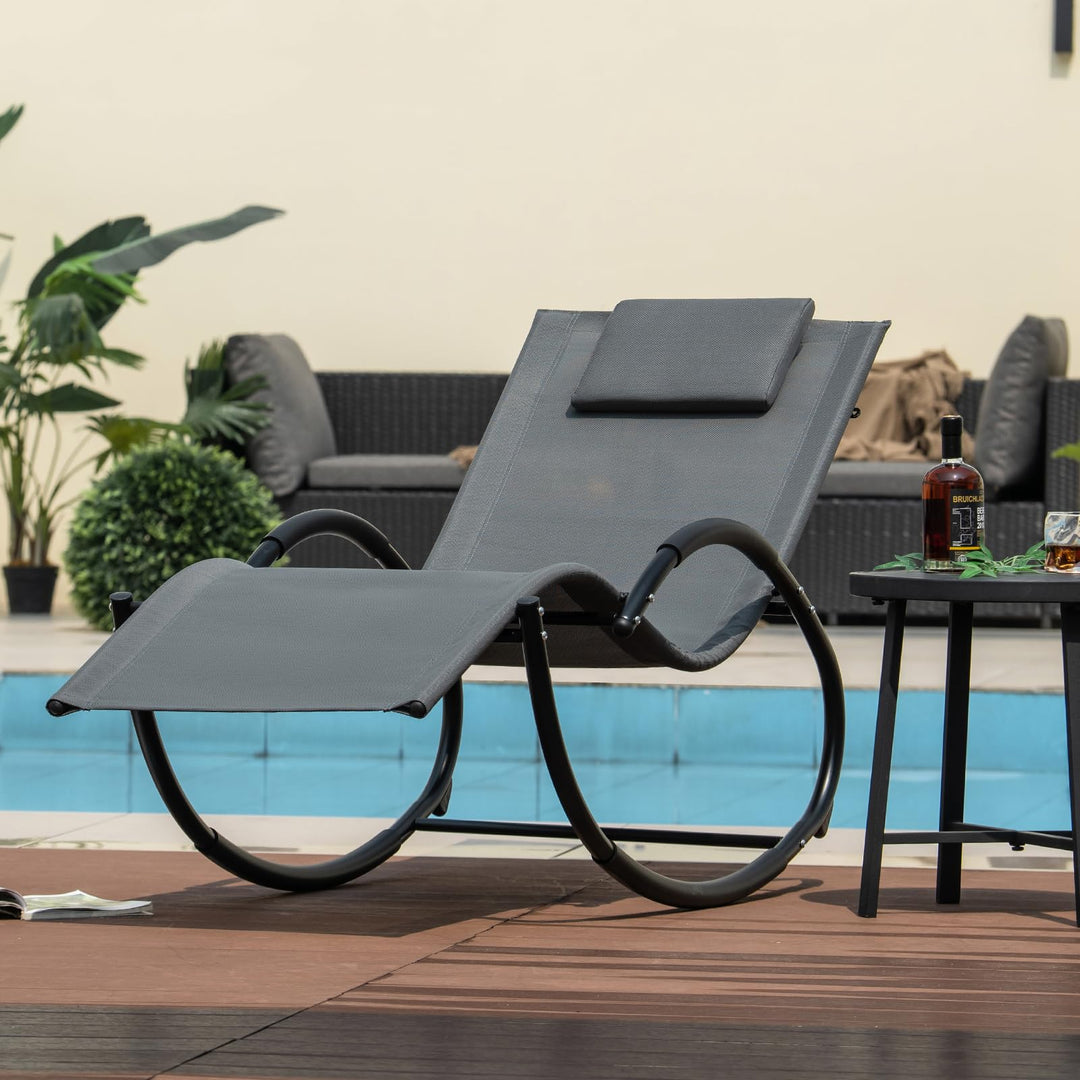 Giantex Outdoor Rocking Lounge Chair, Zero Gravity Rocking Chair with Removable Headrest, Breathable Backrest &amp; Seat