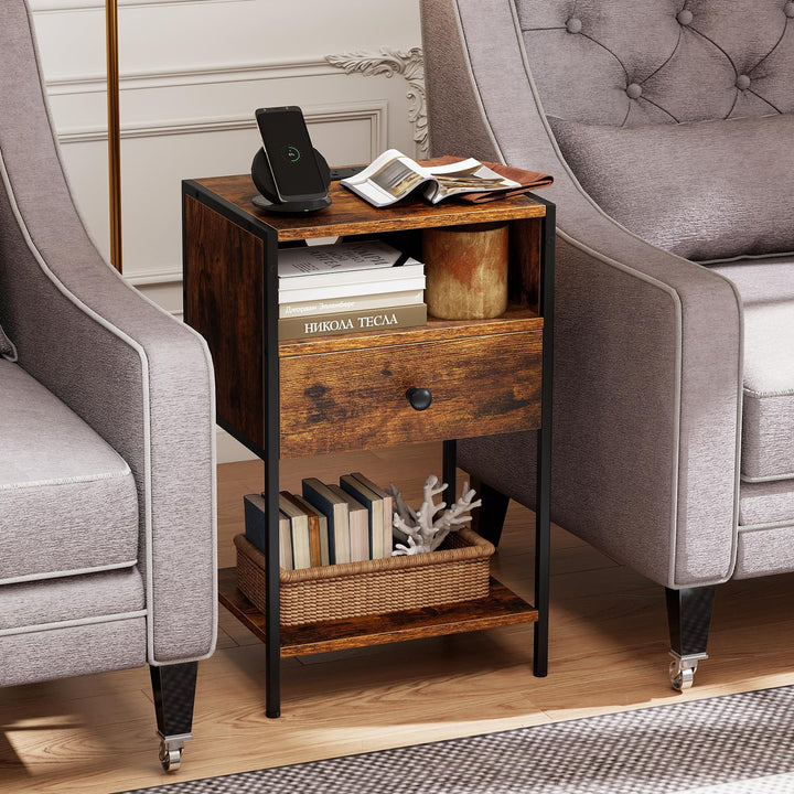 Giantex Night Stand with Charging Station for Bedroom Small Spaces