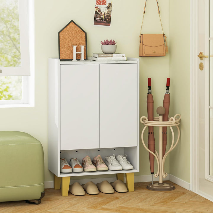 Giantex 5-Tier Shoe Cabinet with Doors, Faux Marble Shoe Rack Organizer with Anti-Tipping Kit &amp; Flat Tilting Storage Shelves