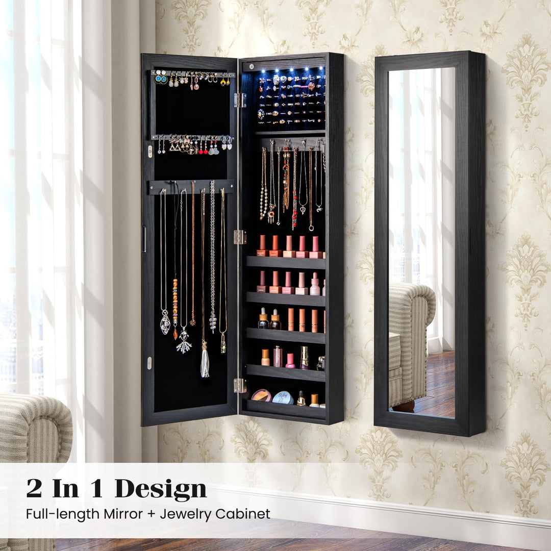 Giantex Wall or Door Mounted Jewelry Cabinet with Full Length Mirror with Lights