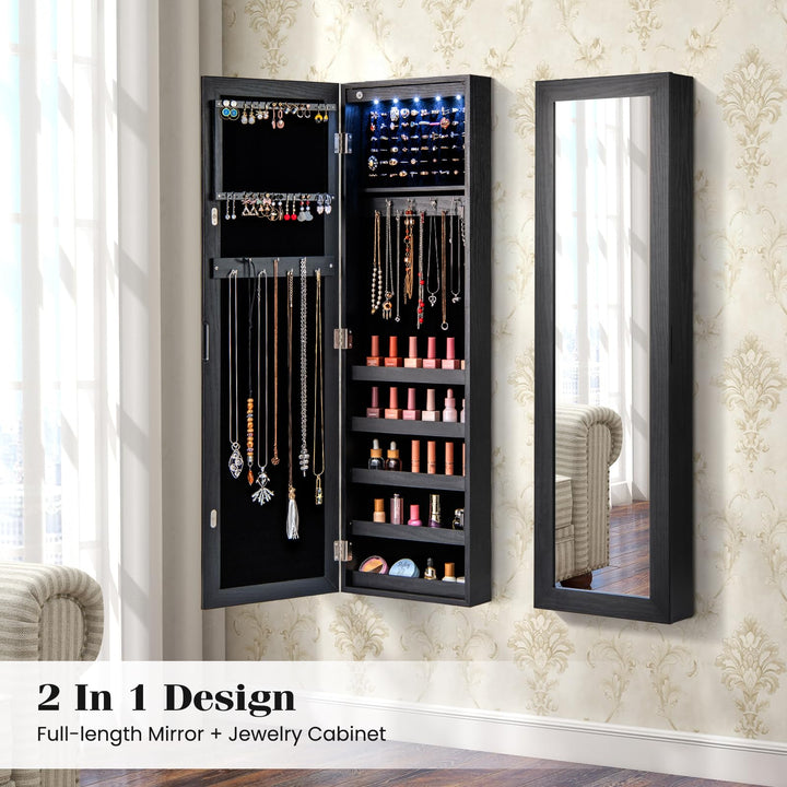 Giantex Wall or Door Mounted Jewelry Cabinet with Full Length Mirror with Lights