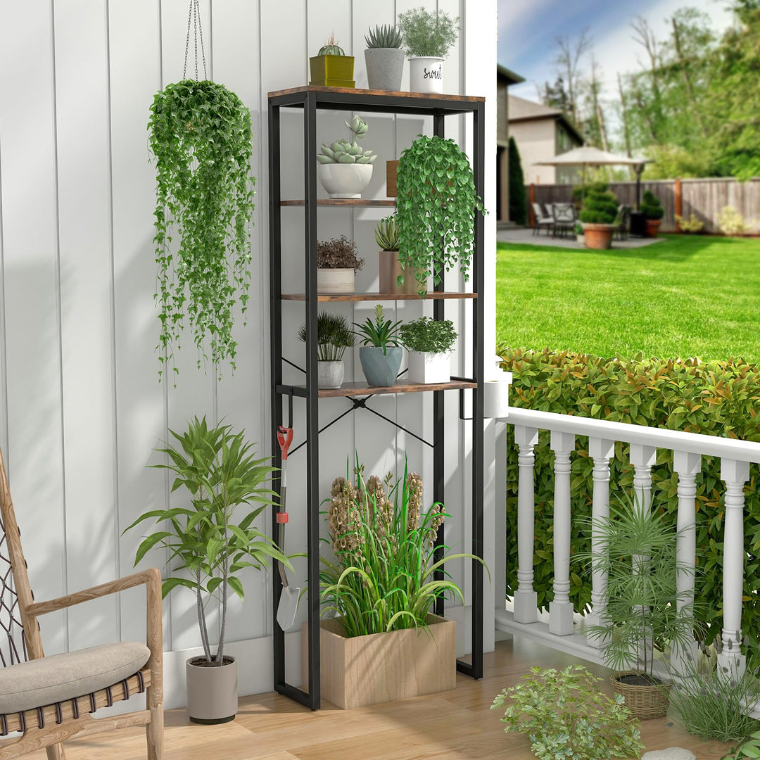 Giantex Over The Toilet Storage Rack, 4-Tier Wooden Bathroom Space Saver w/Metal Frame &amp; 2 Hooks