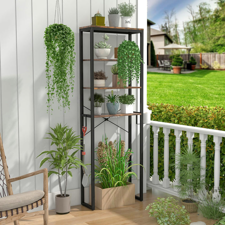 Giantex Over The Toilet Storage Rack, 4-Tier Wooden Bathroom Space Saver w/Metal Frame &amp; 2 Hooks