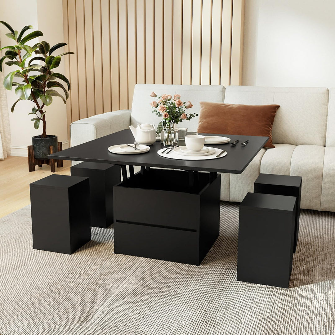 Giantex 40" Lift Top Coffee Table with 4 Storage Stools